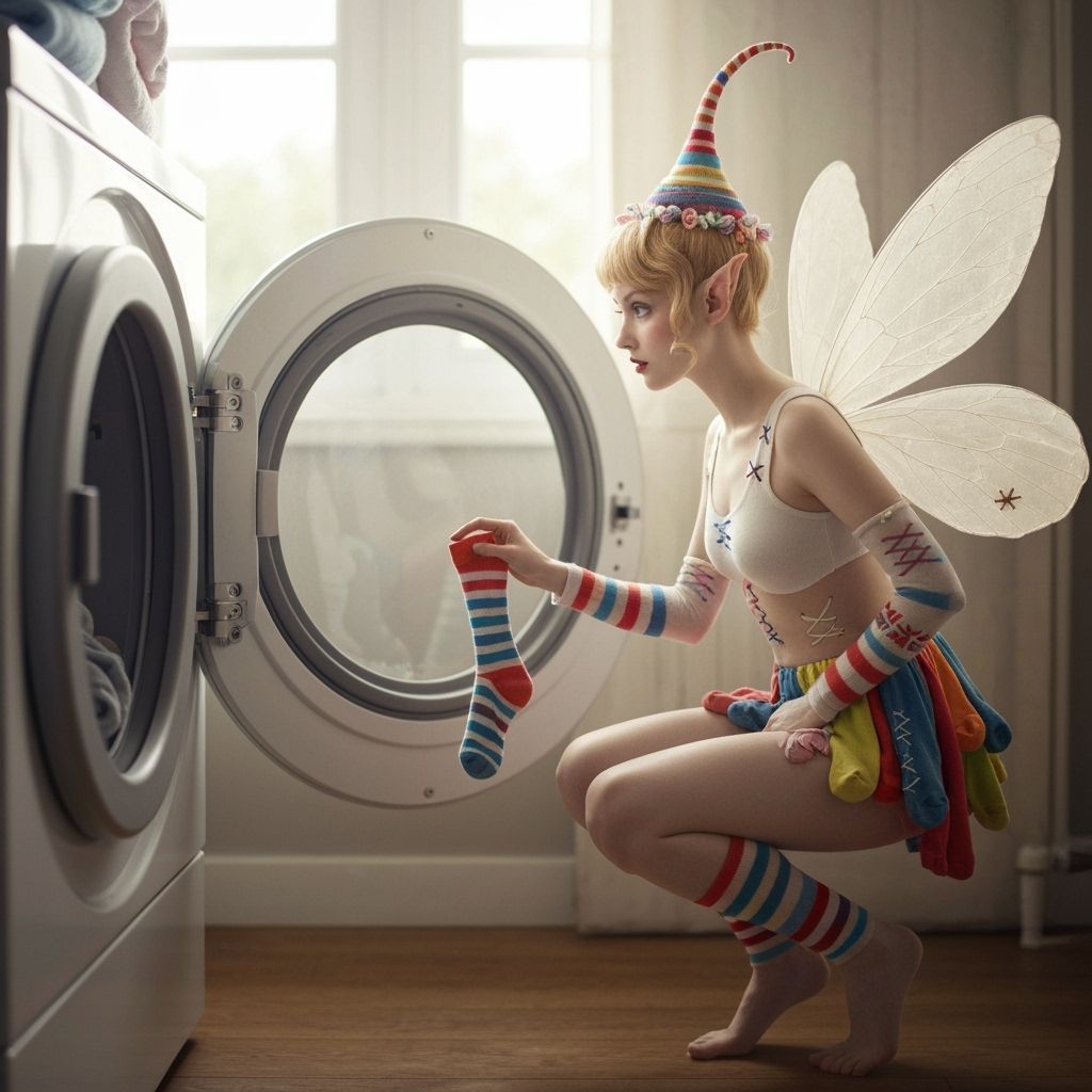 Whimsical Sock Fairy Steals Laundry, Professional Photograph...