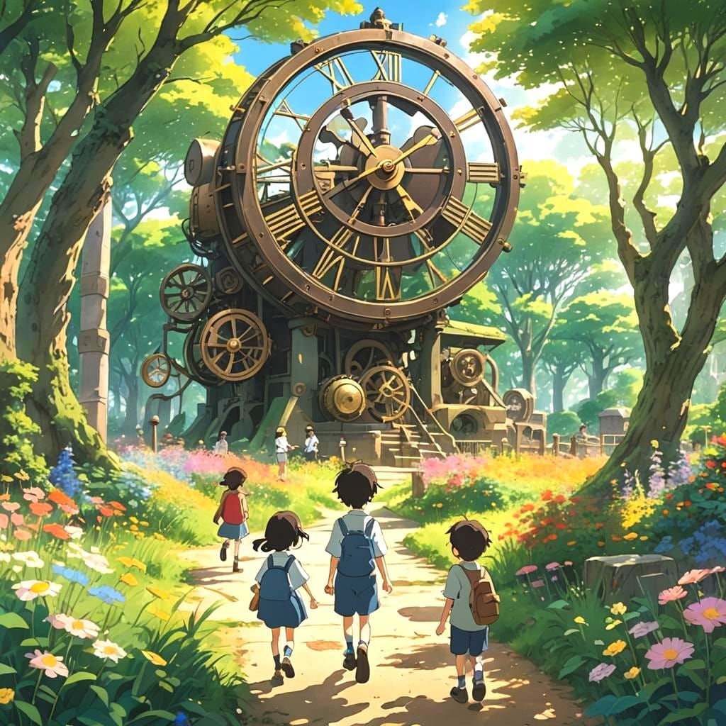 Time as Playground: Ghibli-Style Anime Key Visual