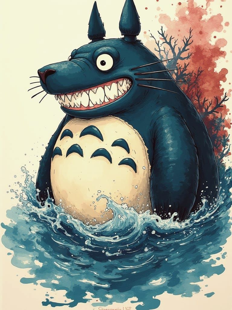 Surreal Creature Emerges from Dreamlike Depths in Ghibli-Ins...