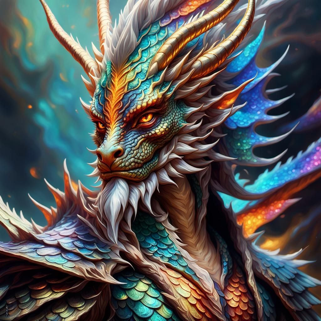 Technicolor Human Dragon in Vivid Oil Painting Style