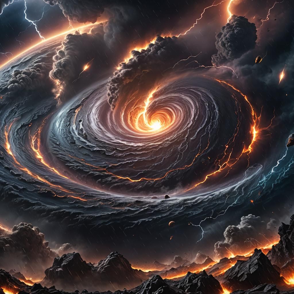 Planet Consumed by Swirling Hurricane: Digital Matte Paintin...