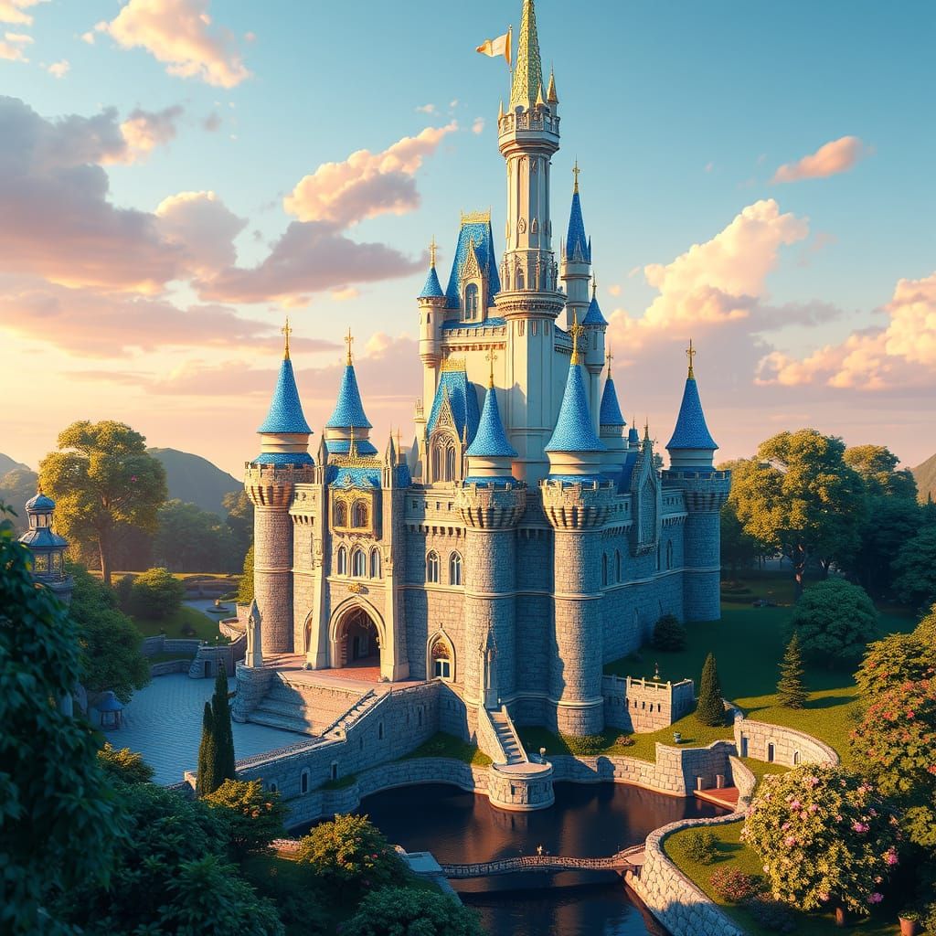 Majestic Cinderella Castle in Vibrant 3D Anime Style