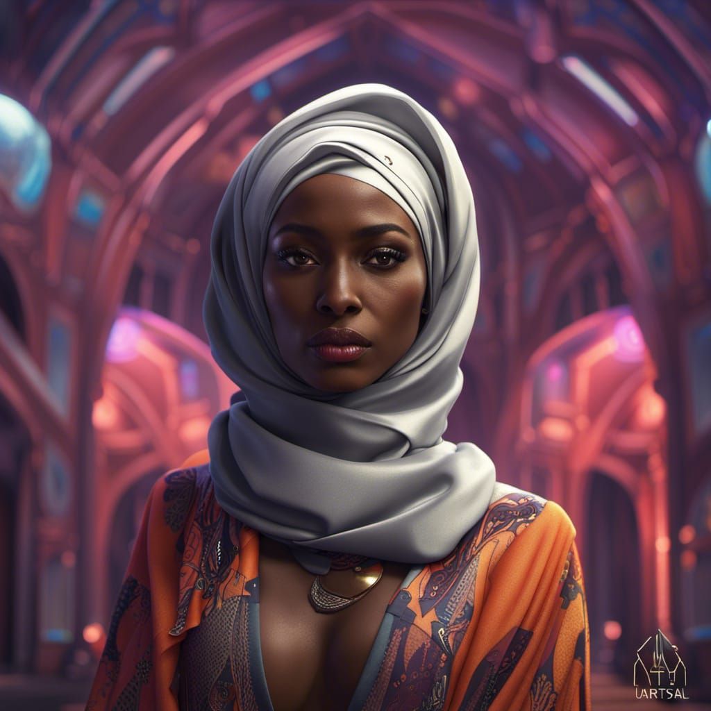 Futuristic Portrait of a Woman in Hijab