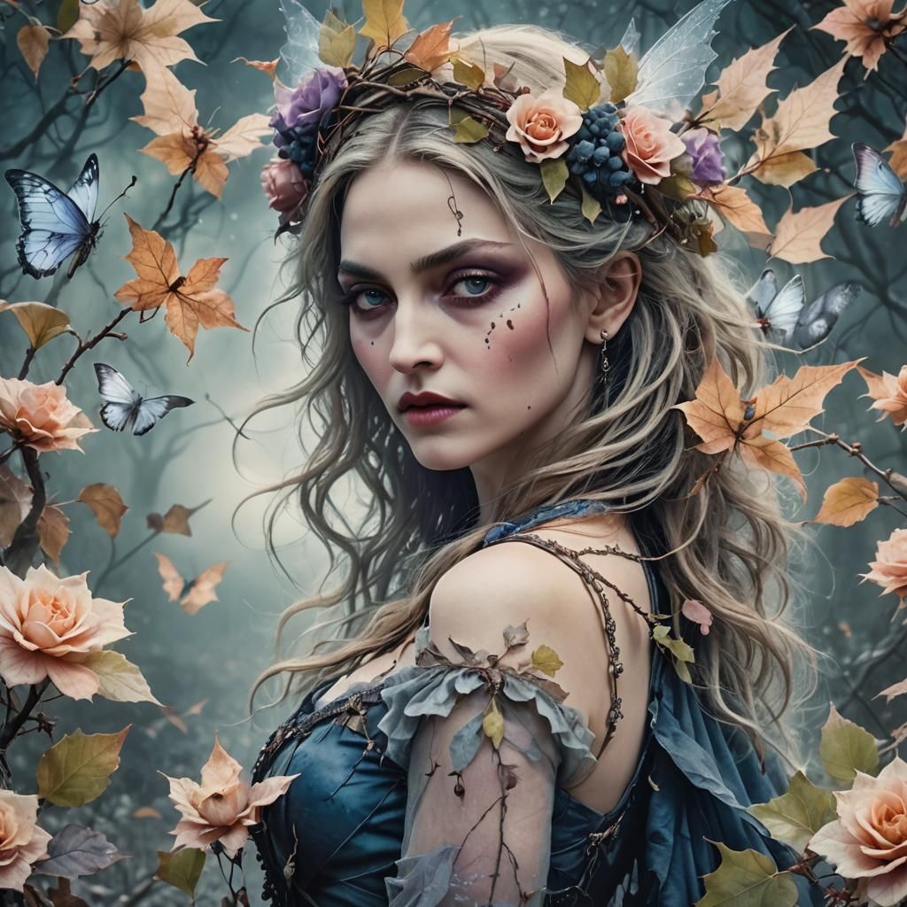 Ethereal Madonna in Misty Landscape: Gothic Romanticism