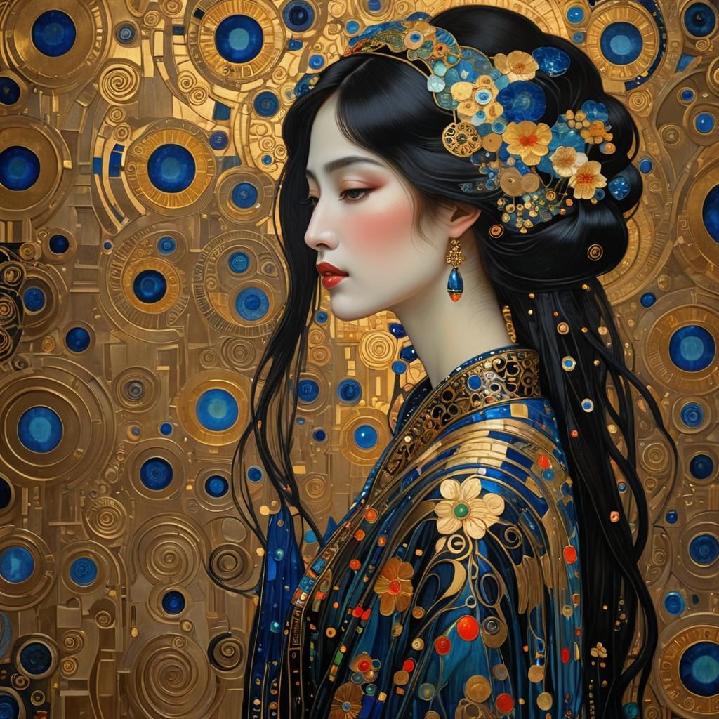 Mystic Asian Woman in Klimt Style