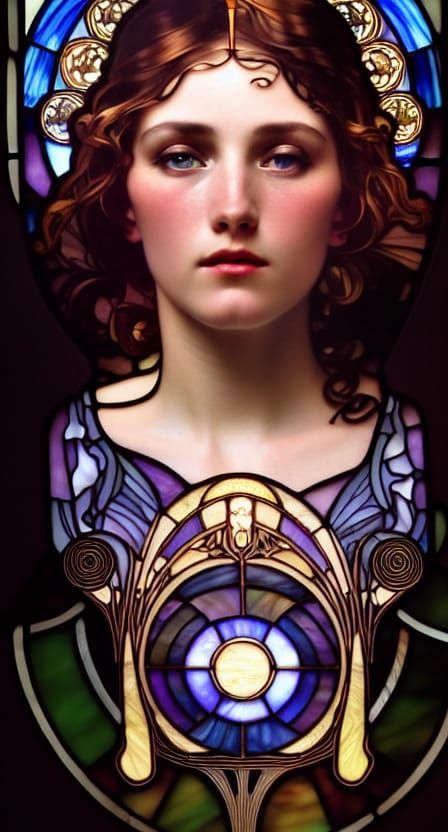 Art Nouveau Stained Glass of Jupiter Goddess