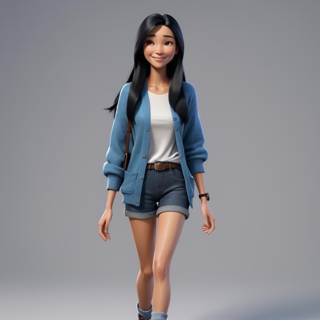 Pretty Asian Woman in Disney Pixar 3D Style