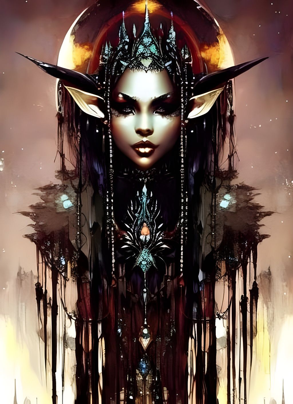 Dark Elf Queen Portrait with Moon in Speedpaint Style
