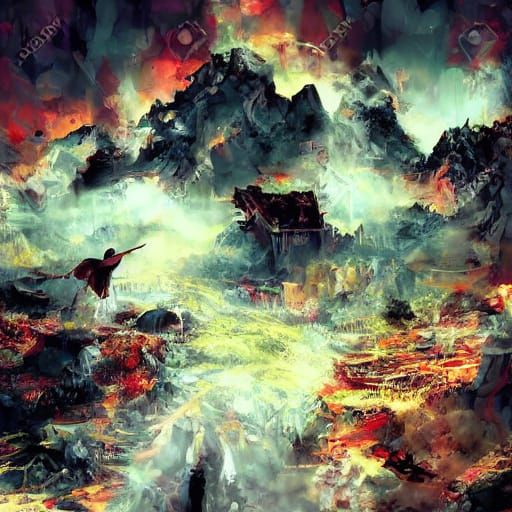 Dark Fantasy Cityscape Inferno in Hellish Style