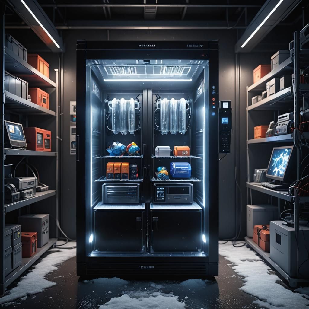 Computer Freezer in 3D Cinematic Style