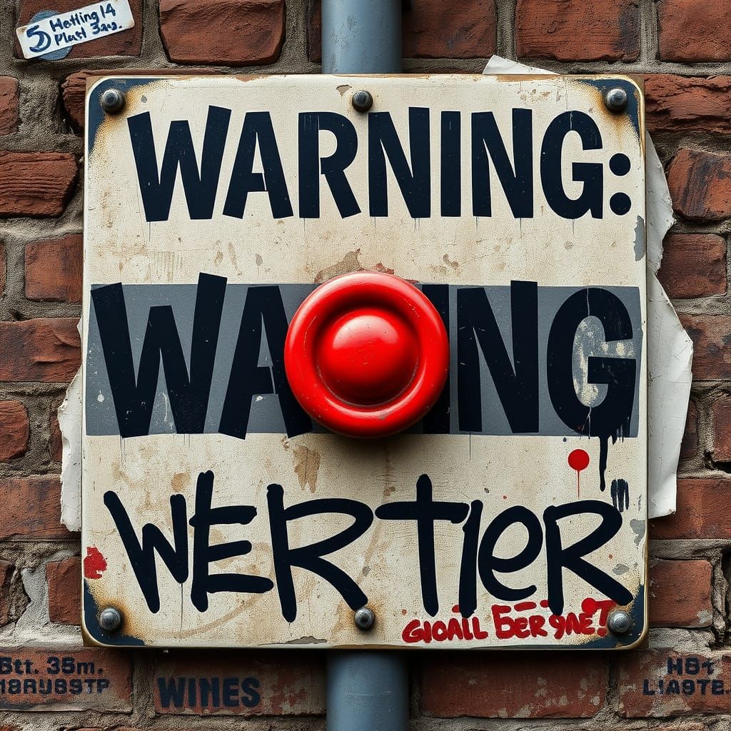 Warning Sign in Distressed Graffiti Style