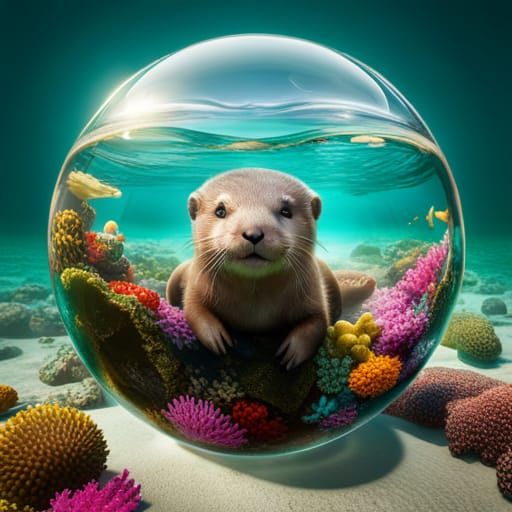 Baby Otter in Glass Orb: Hyperrealistic CGI