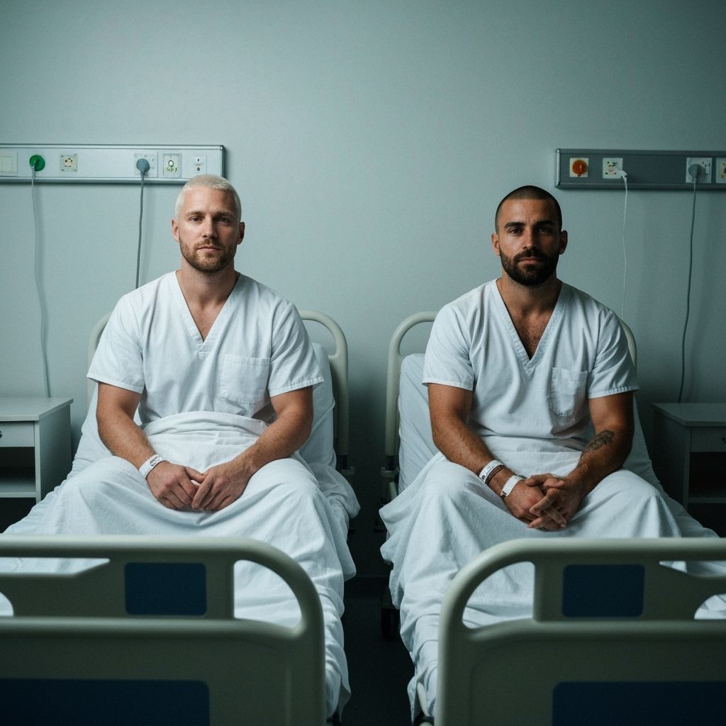 Men Recovering in Hospital Room in Chiaroscuro Light