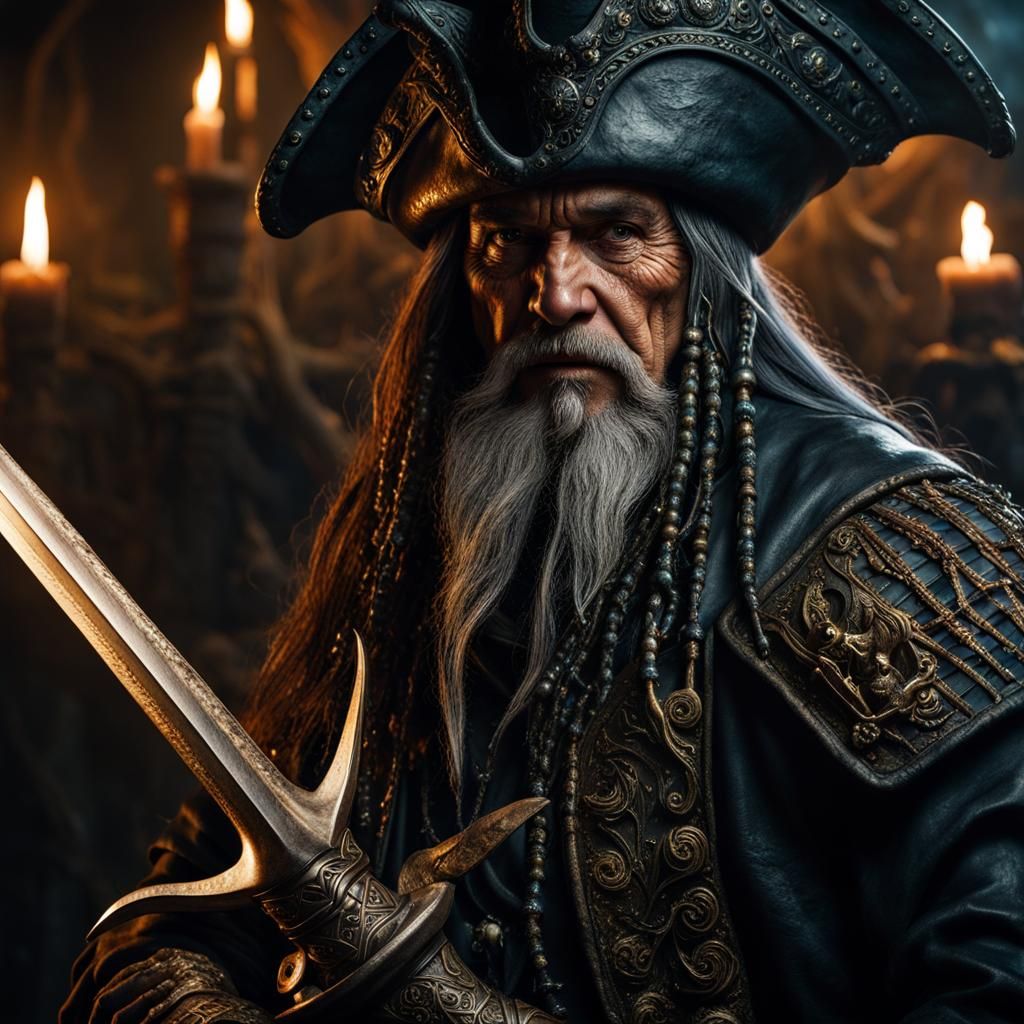 Hyperrealistic Davy Jones in Dark Fantasy Battle