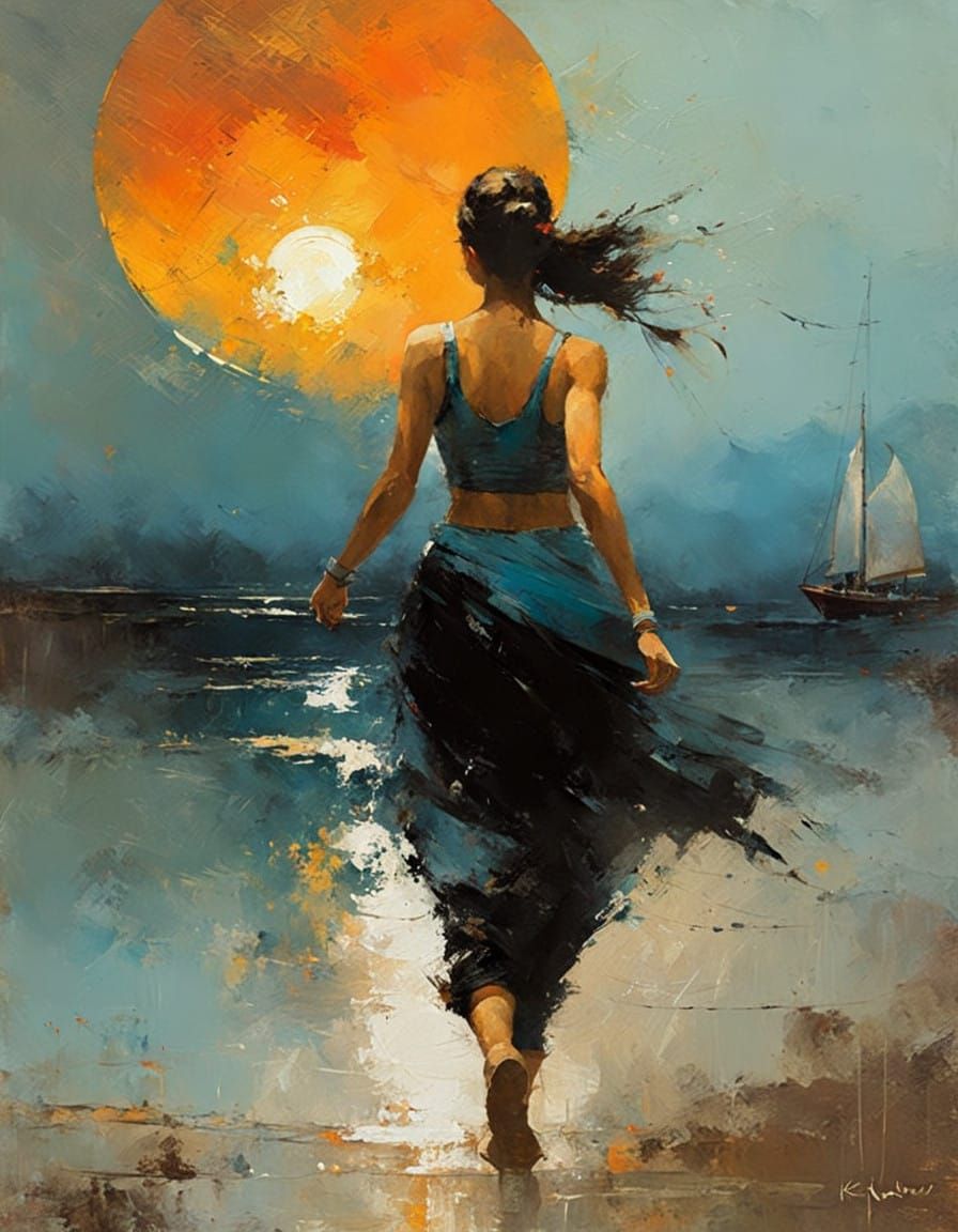 Impressionist Athlete Runs Under New Moon