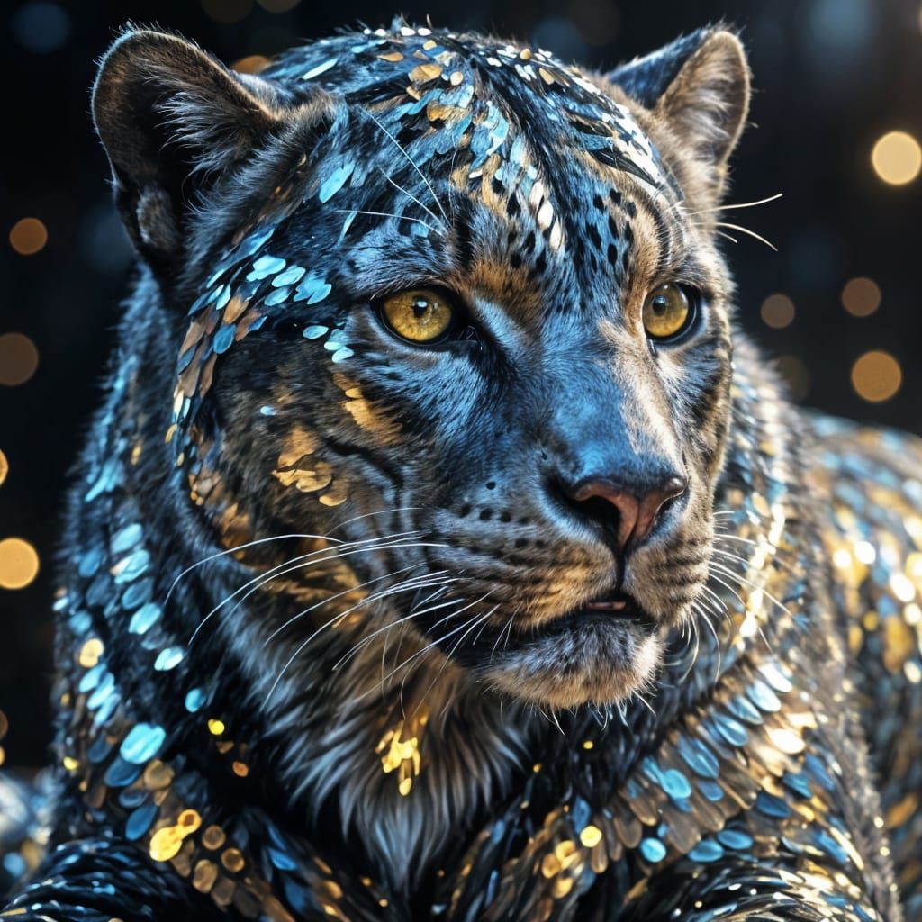 "A  image of a majestic a panther, entirely composed of sequins.