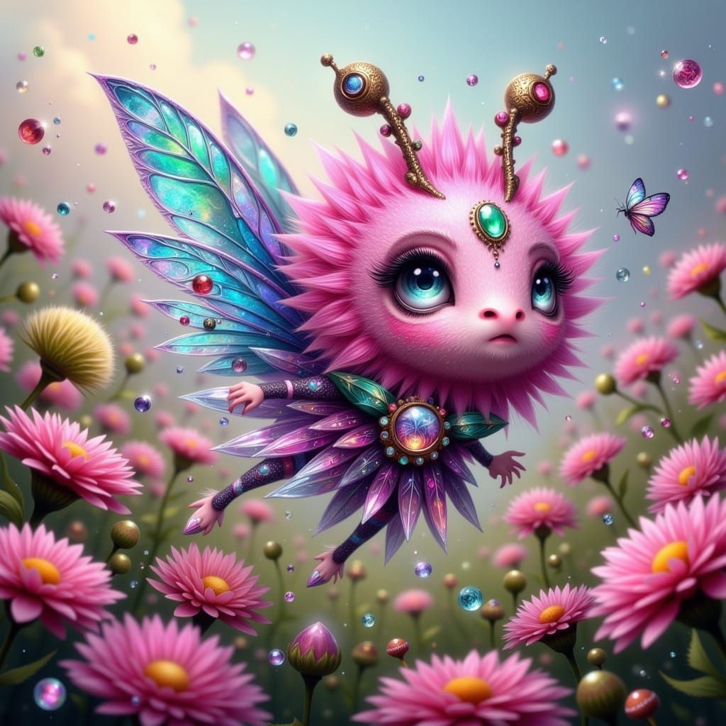 Whimsical Berry Monster in a Gingham Meadow