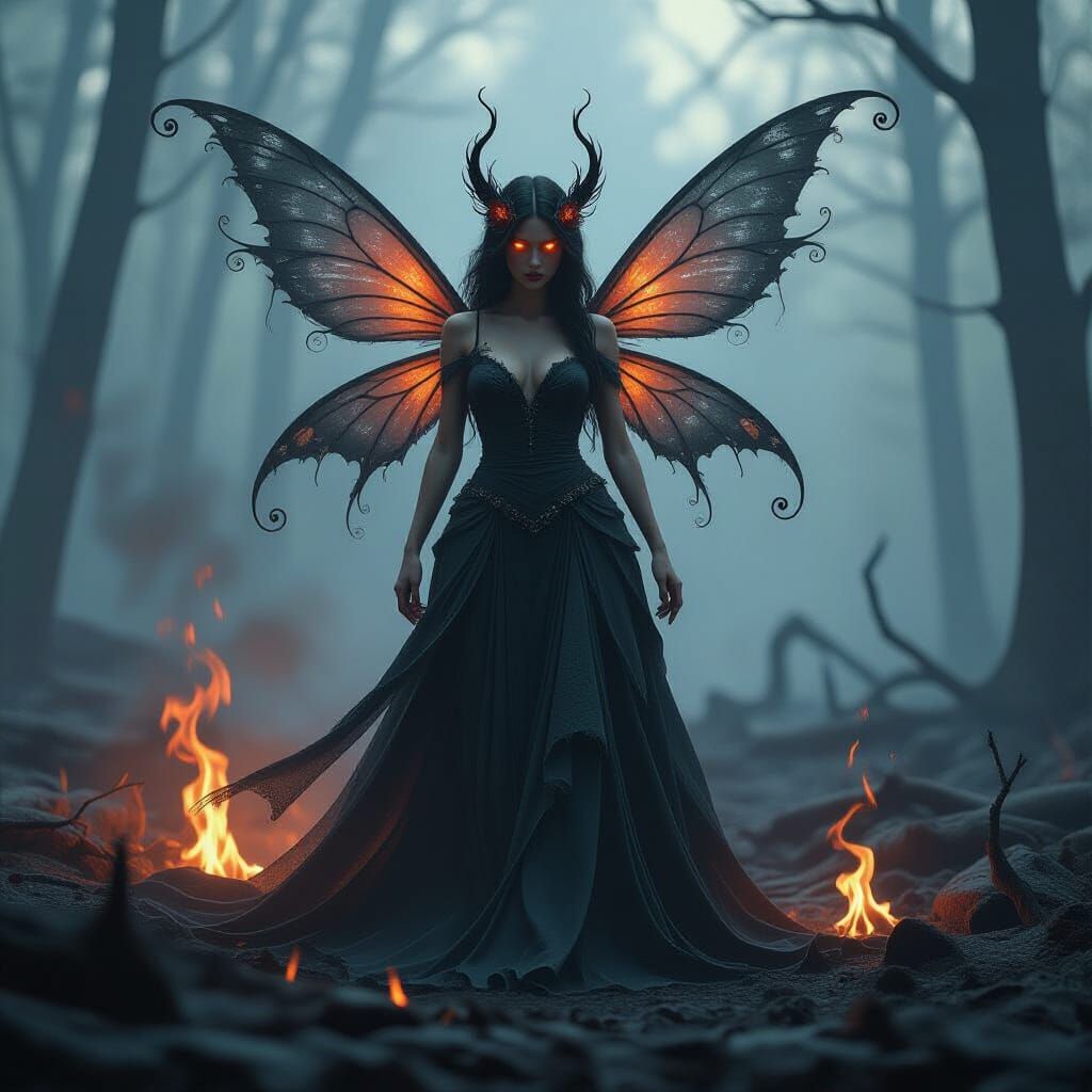 Ember Fairy Rising From Ashes, Dark Surrealism