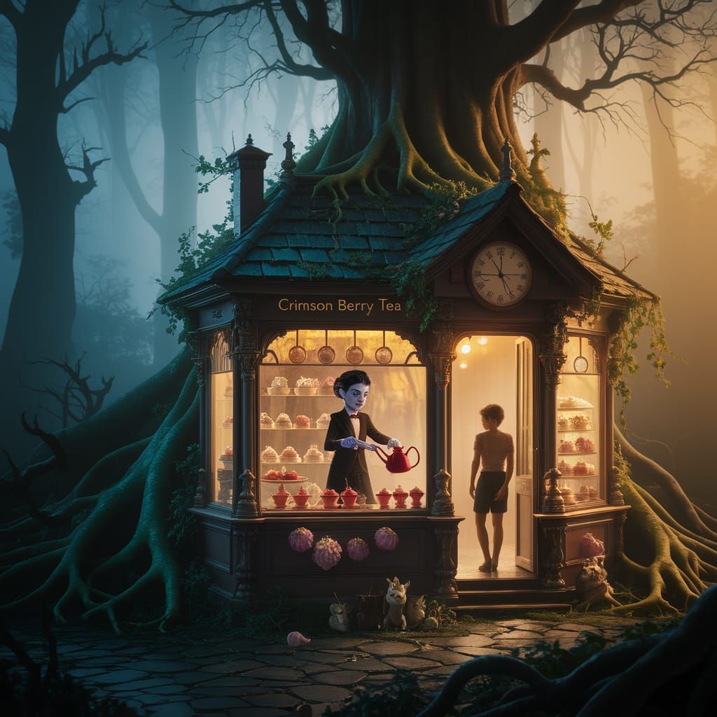 Midnight Tea Shop in Foggy Forest Run by Tiny Vampire