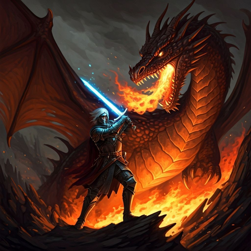 Knight Slaying Dragon in Dark Fantasy Style