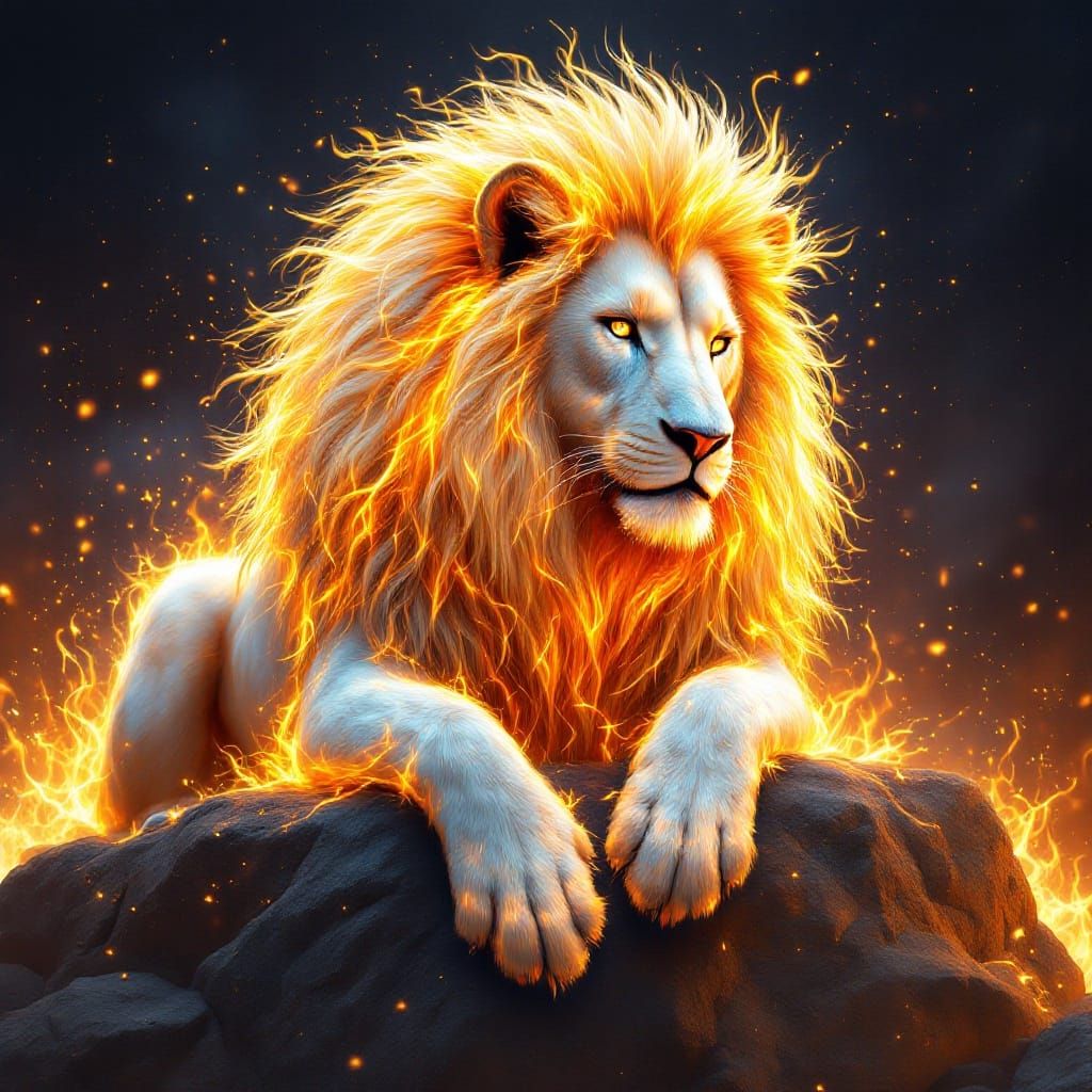 Fiery White Lion Digital Painting