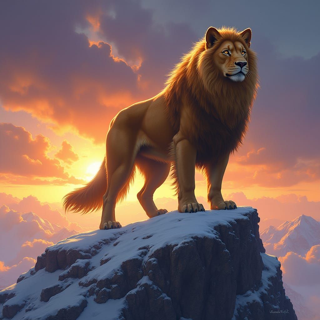 Majestic Lion Shepherd Hybrid on Mountain Summit