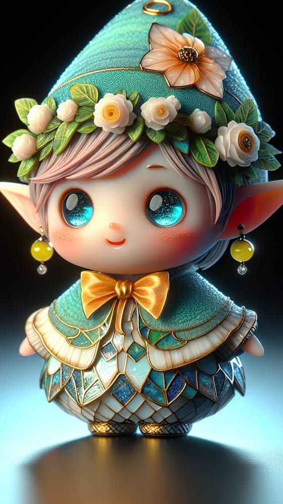 Enameled Glass Elf: Detailed 3D Digital Art