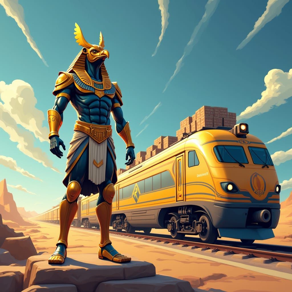 Horus, Egyptian God of Shipping, in Syd Mead Style