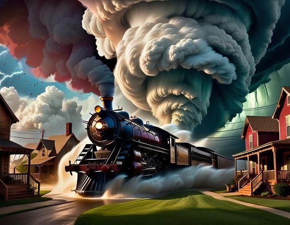 Steam Locomotive Releases Smoke in Detailed Fantasy Art