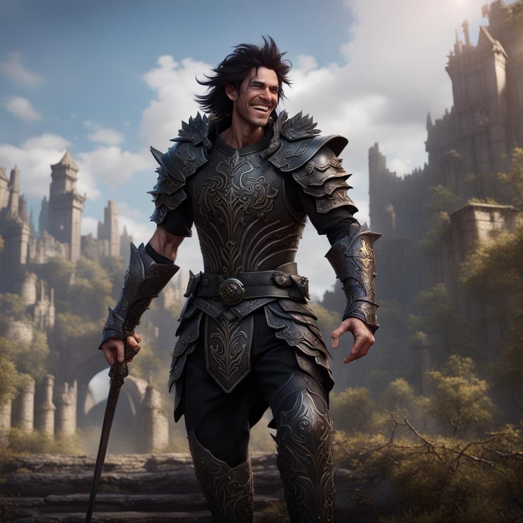 Young Warrior in Black Armor Concept Art