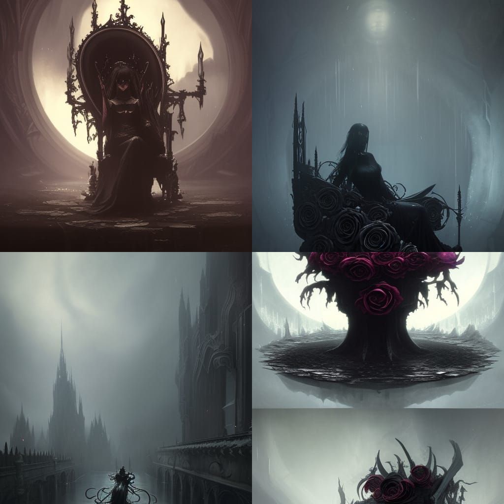 Dark Gothic Rose on Throne, Fantasy Art