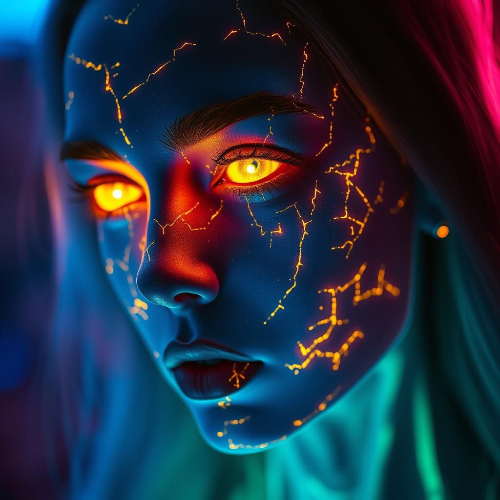 Bioluminescent Woman in Cyberpunk Style