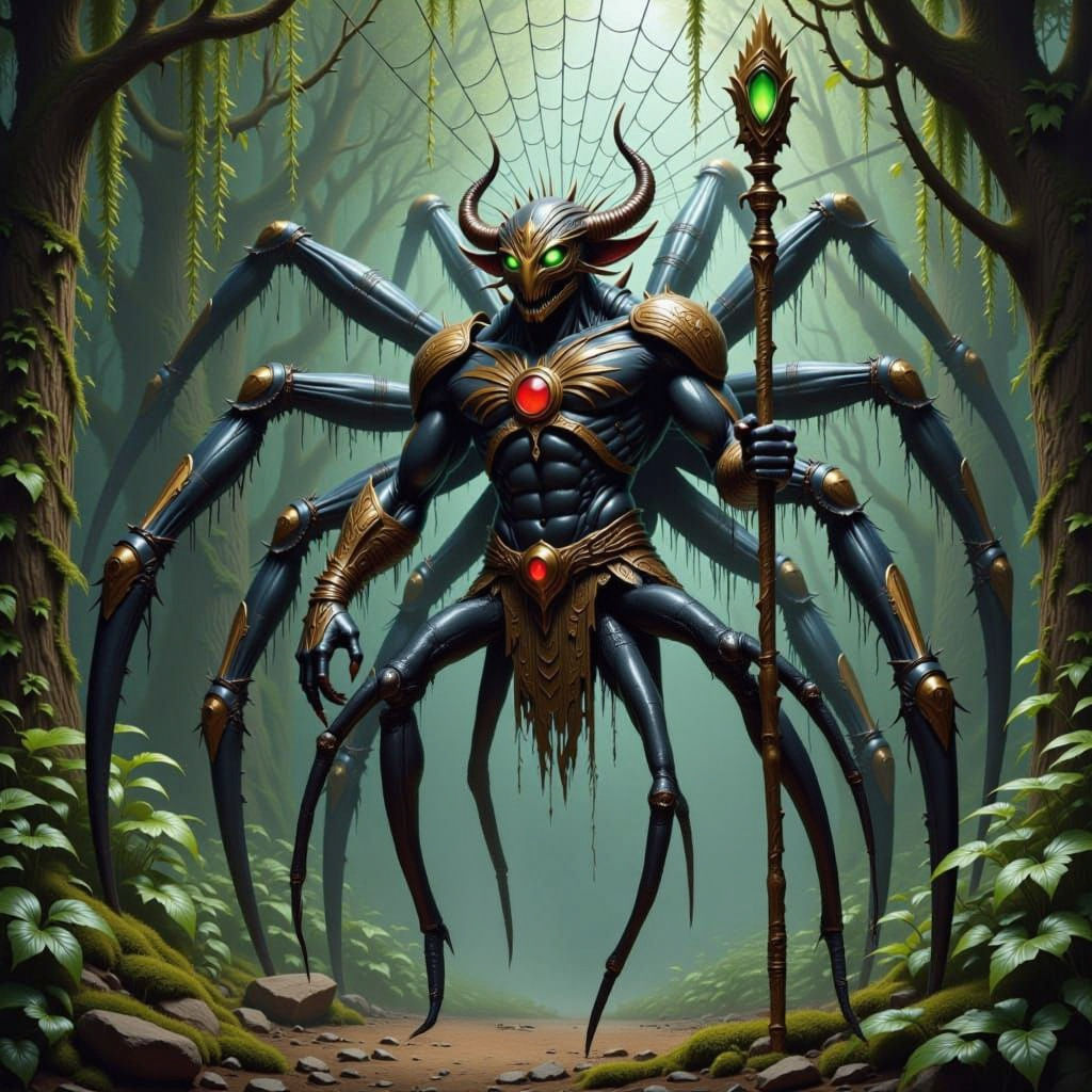 Bronze Spider-Man Warrior God with Glowing Staff