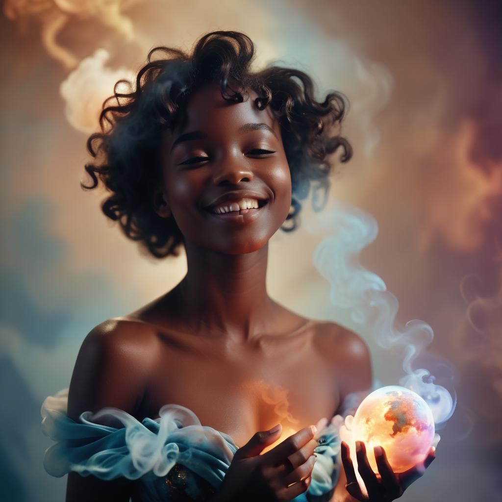 Ebony Venus Born from Smoke in Impressionist Style