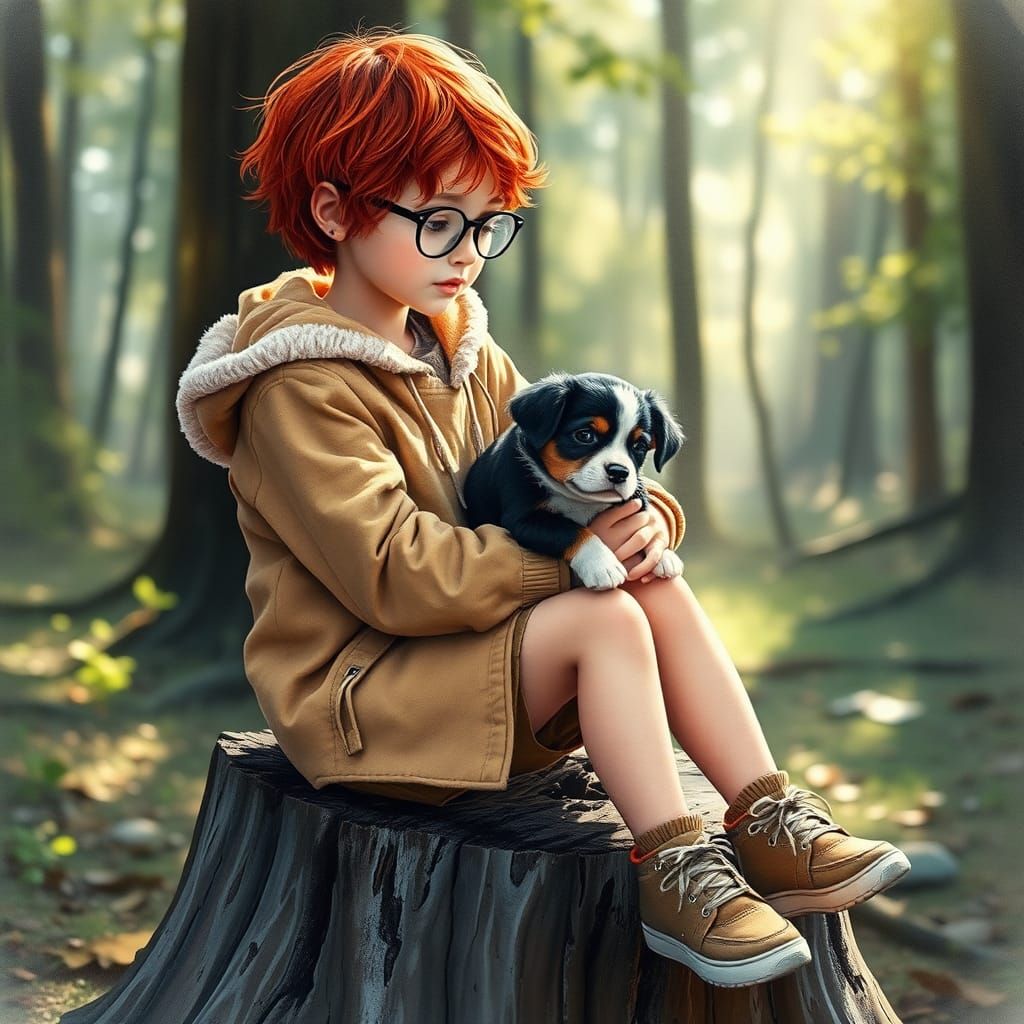 Girl with Puppy: Watercolor and Alcohol Ink Painting