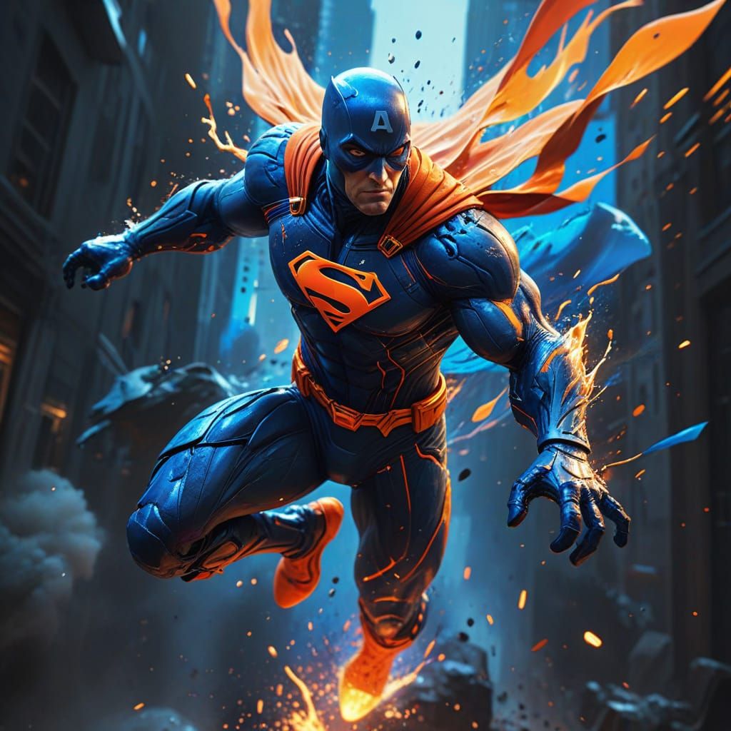 Superhero in Flight: Graphic Novel Style Splash Art