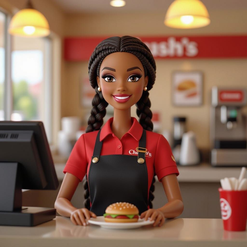 Black Barbie Cashier at Church's Chicken in 3D Animation Sty...