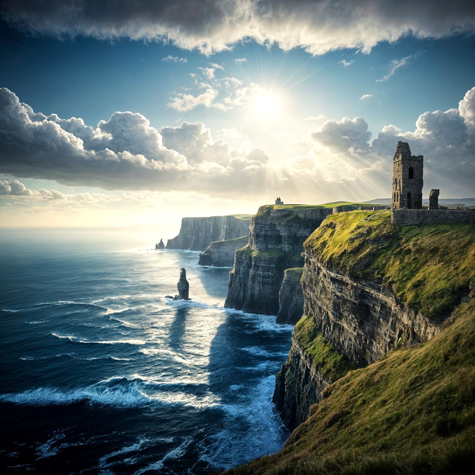 Detailed Line Drawing of Cliffs of Moher