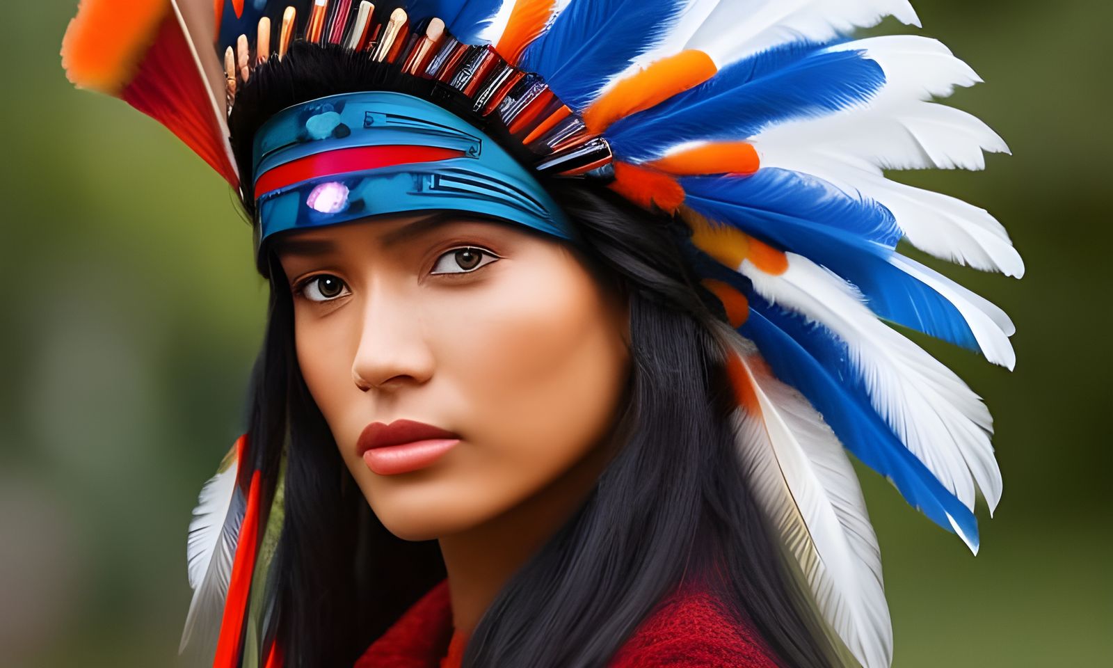 Detailed Native American Portrait in Art Nouveau Style
