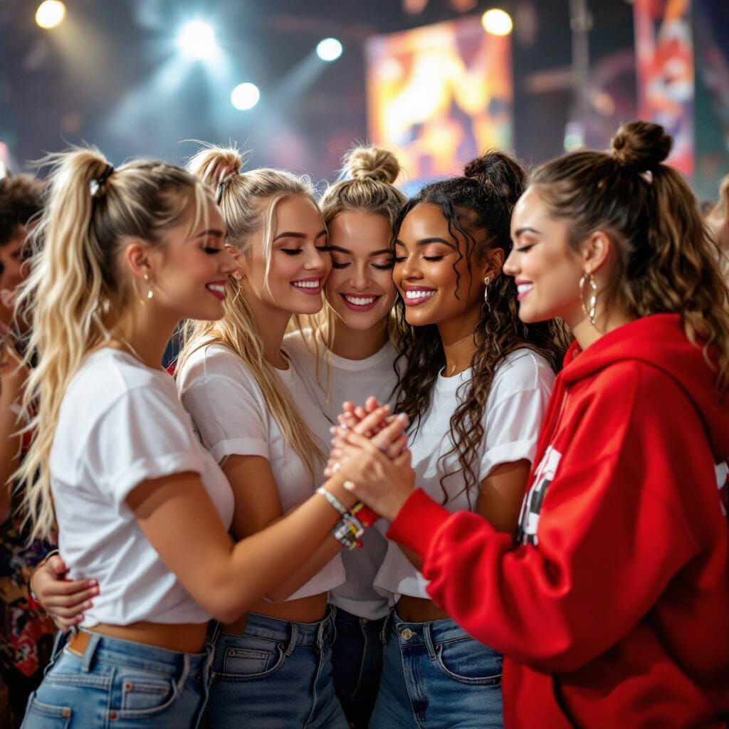 Hip Hop Dancers Celebrate Backstage: Realistic Photography