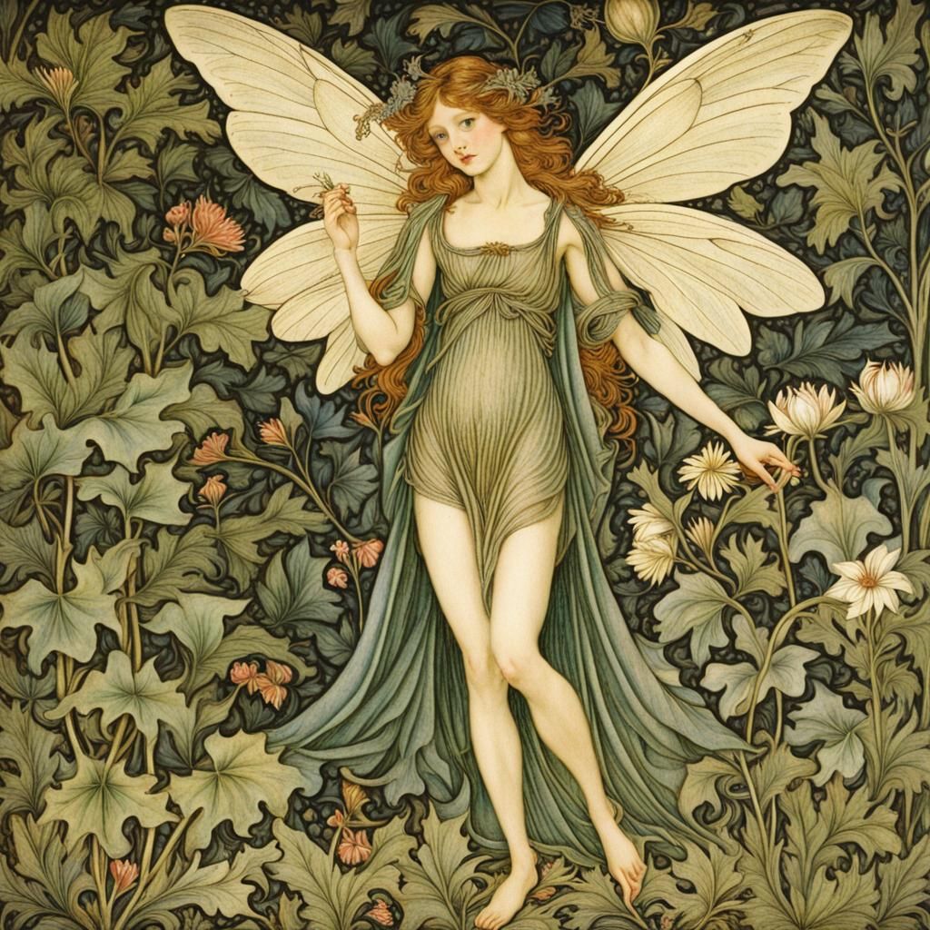 Ethereal Fairy in William Morris Style