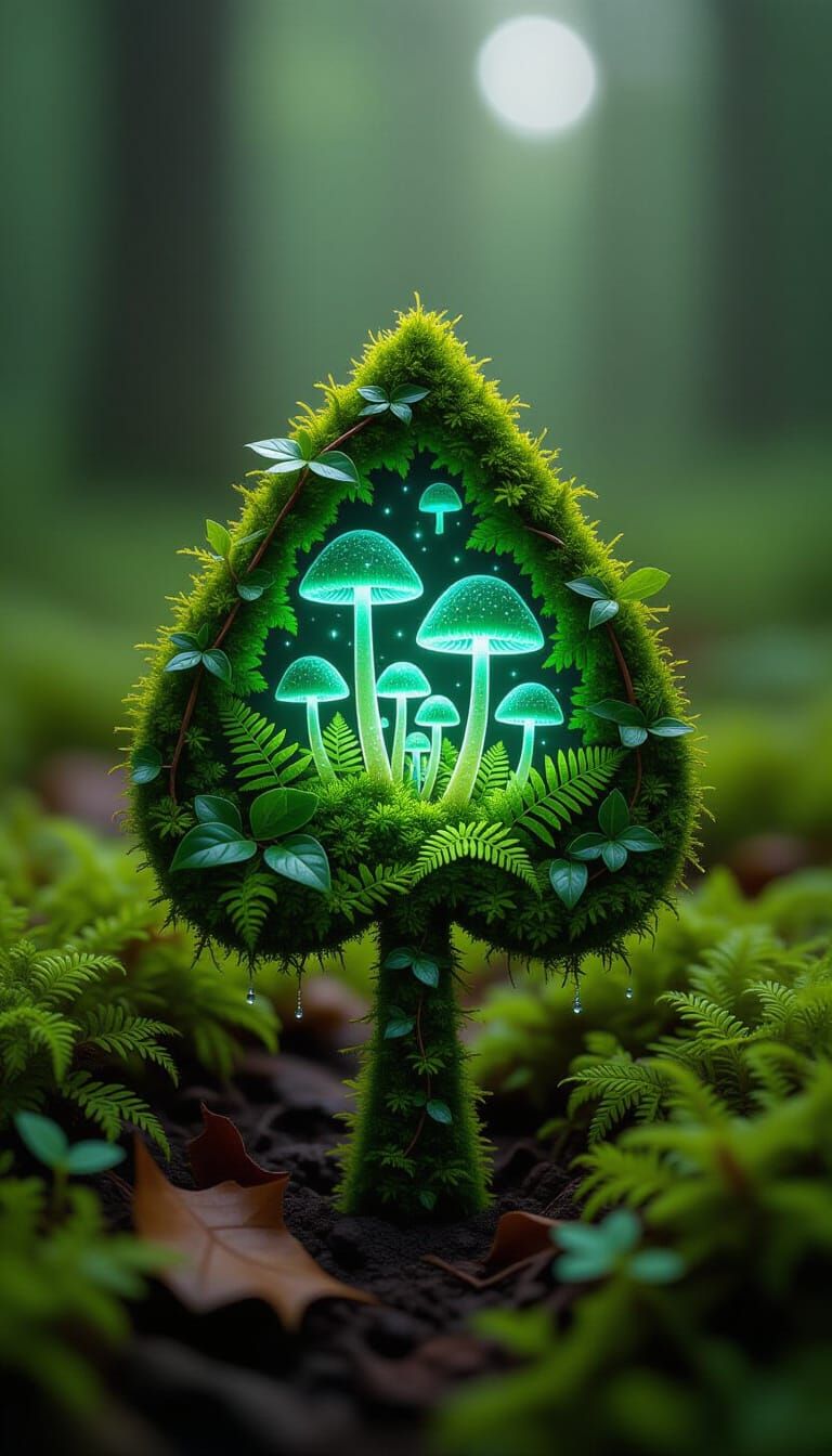 Moss Spade Symbol with Glowing Mushrooms
