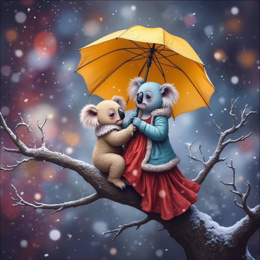 Two Koalas Share a Romantic Moment Under the Stars