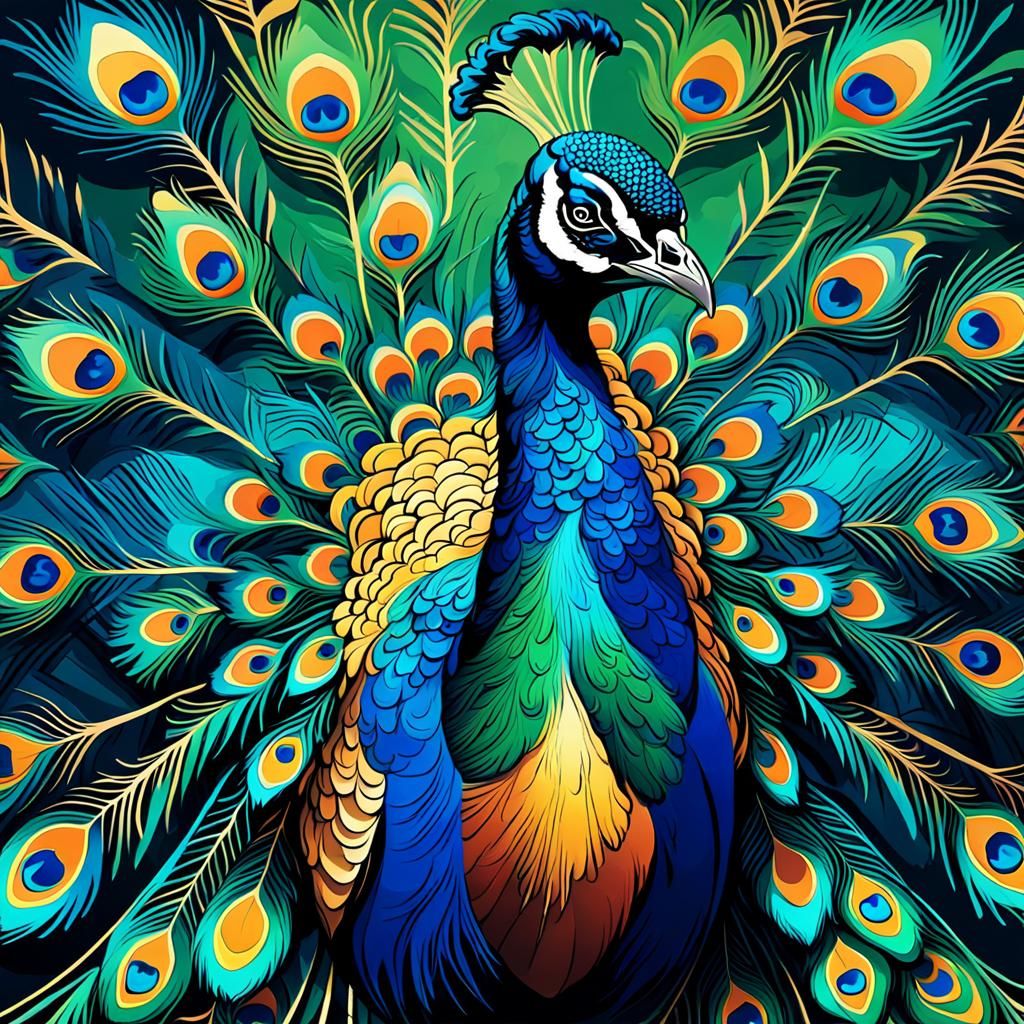 Abstract Peacock Art with Complementary Colors