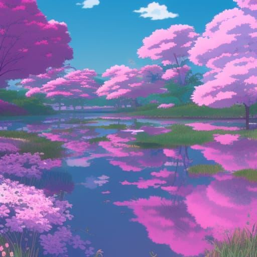 Pink Dress in Meadow: Studio Ghibli Anime