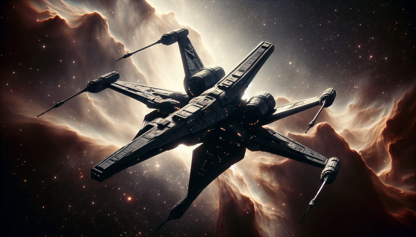 Spider Starfighter Gliding Through Nebula in 16mm Style