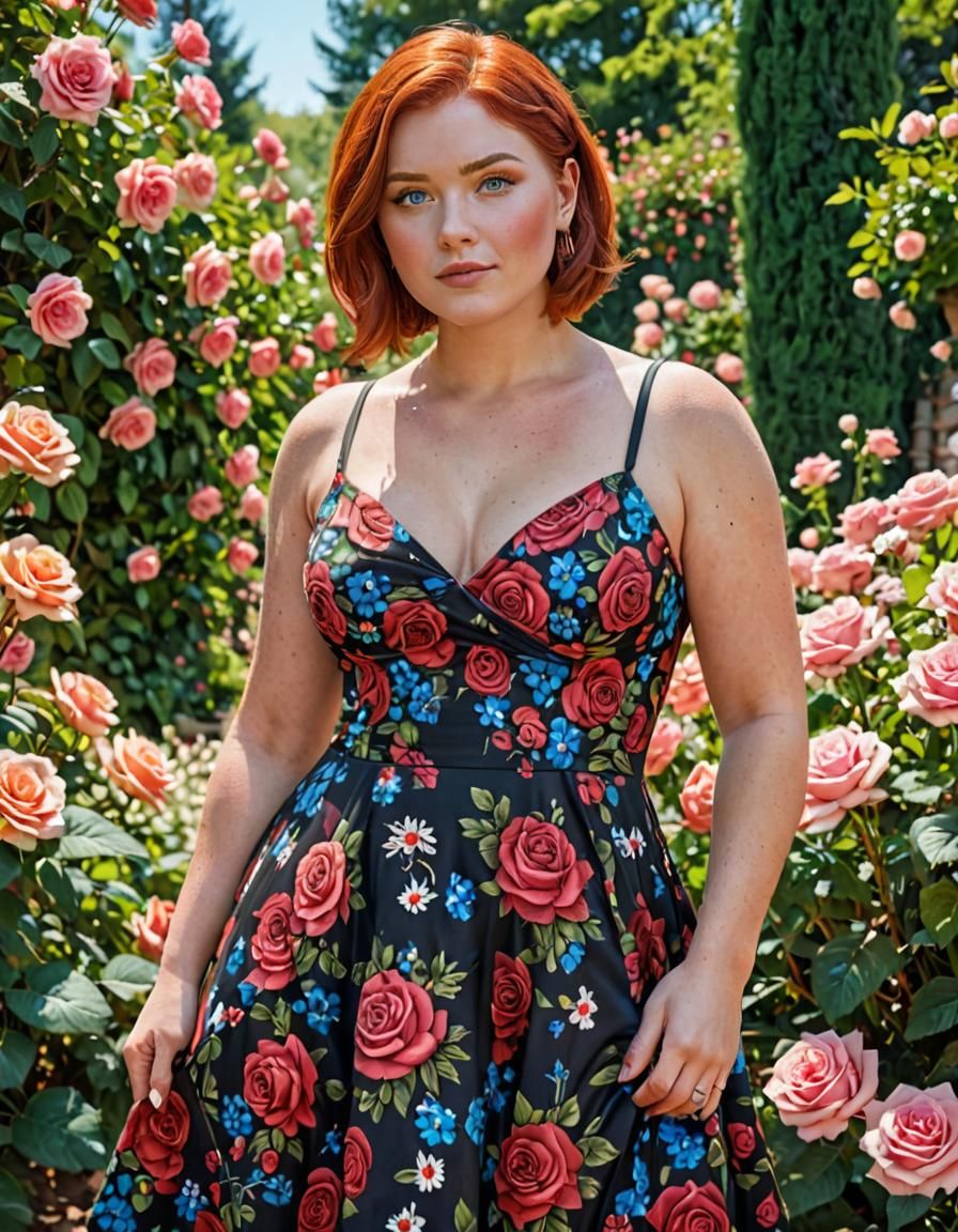 Red-Haired Woman in Garden, Candy Art Style