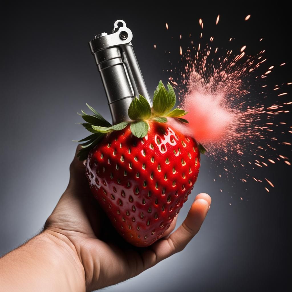 Strawberry Hand Grenade Exploding: Photorealistic Still Life