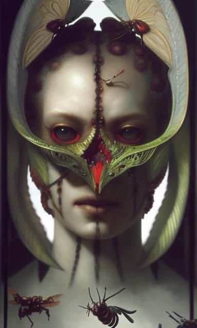 Hyperrealistic Biomechanic Fruits with Sinister Insects