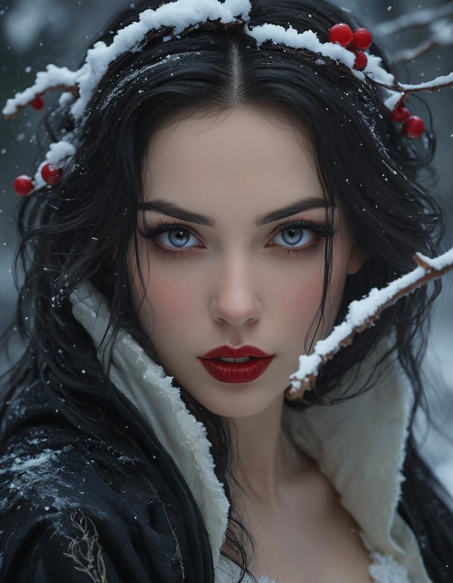 Gothic Vampire Snow White in Hyperrealistic Portrait